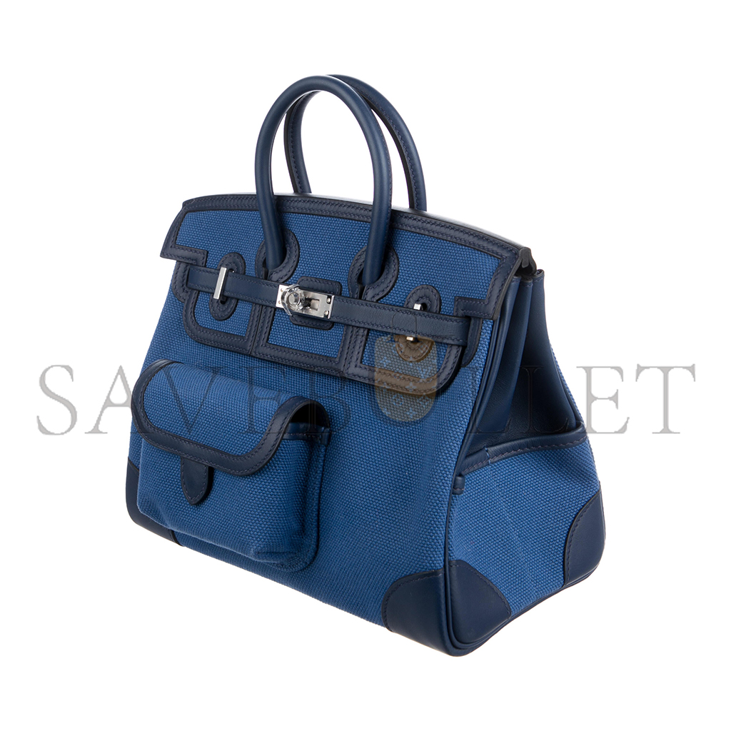H**mes master birkin 25 blue canvas bag silver buckle msbk3404012 (25*20*13cm)