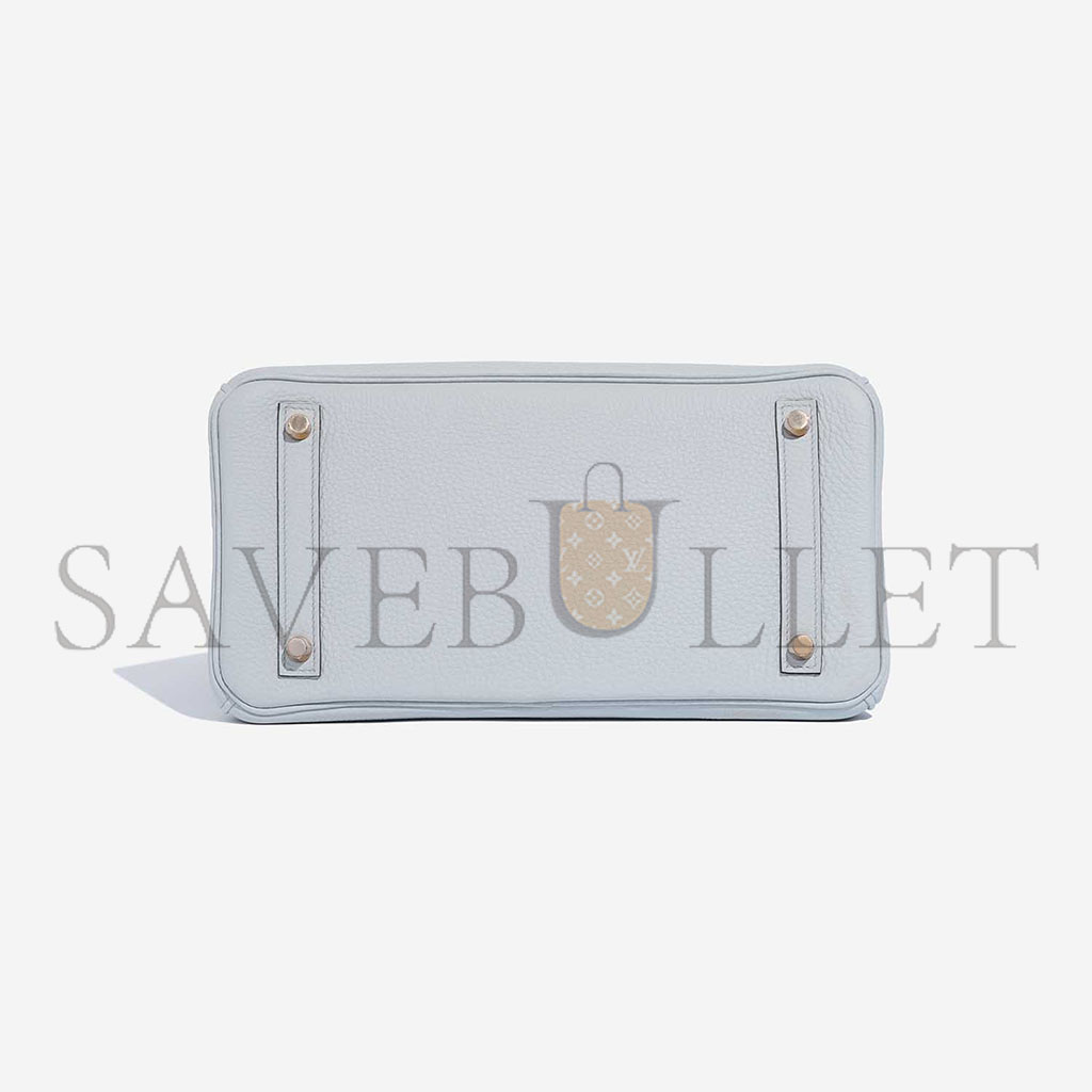 H**mes master birkin 30 togo leather platinum bag glacier blue gold buckle 2325 (30*20*13cm)