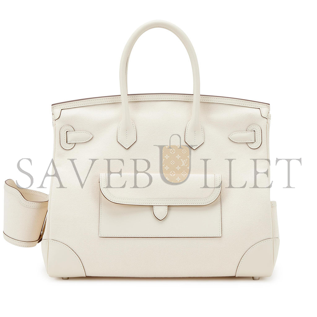 H**mes master birkin 35 canvas bag cream white vintage handbag 3021220872692 (35*27*18cm)