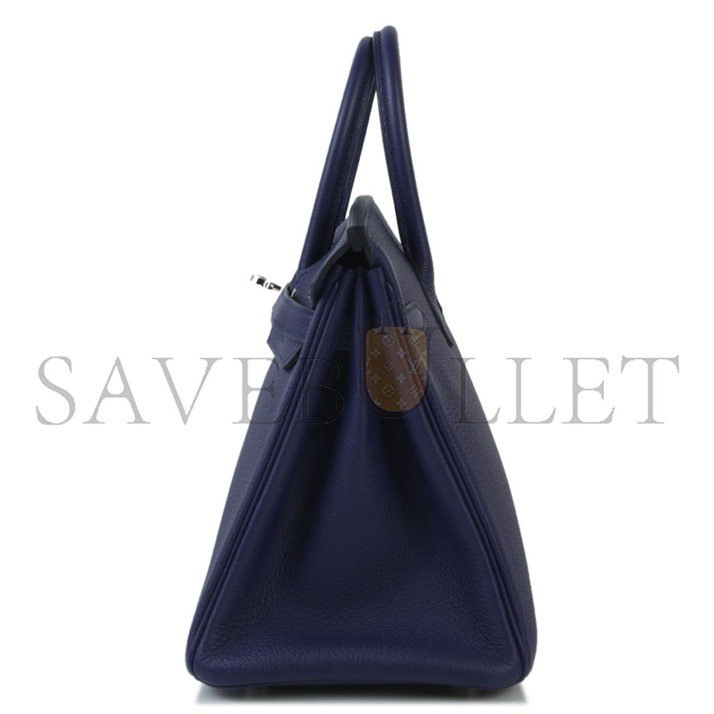 H**mes master birkin 25 officier 73 sapphire blue silver buckle 3038857128 (25*20*13cm)