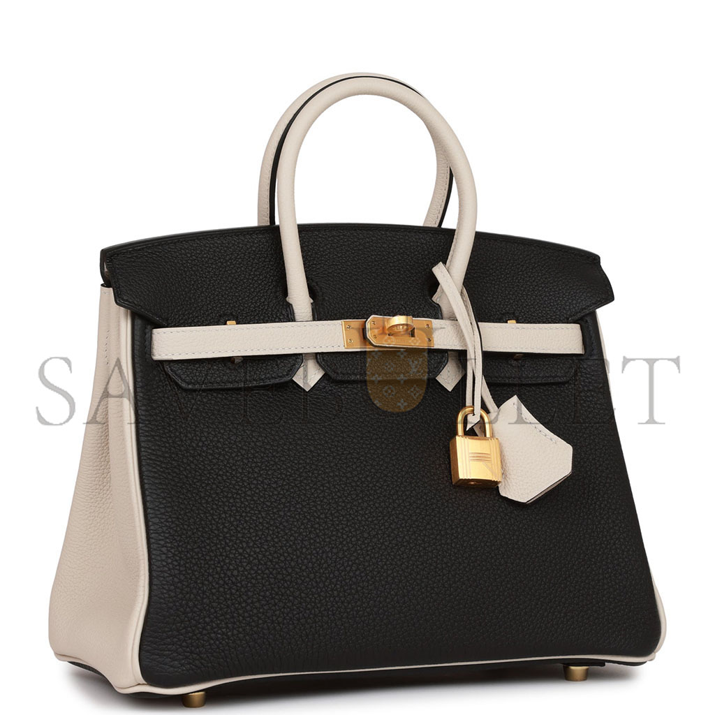H**mes master birkin 25 togo leather black and white panda color matching gold buckle bag 4212717702 (25*20*13cm)
