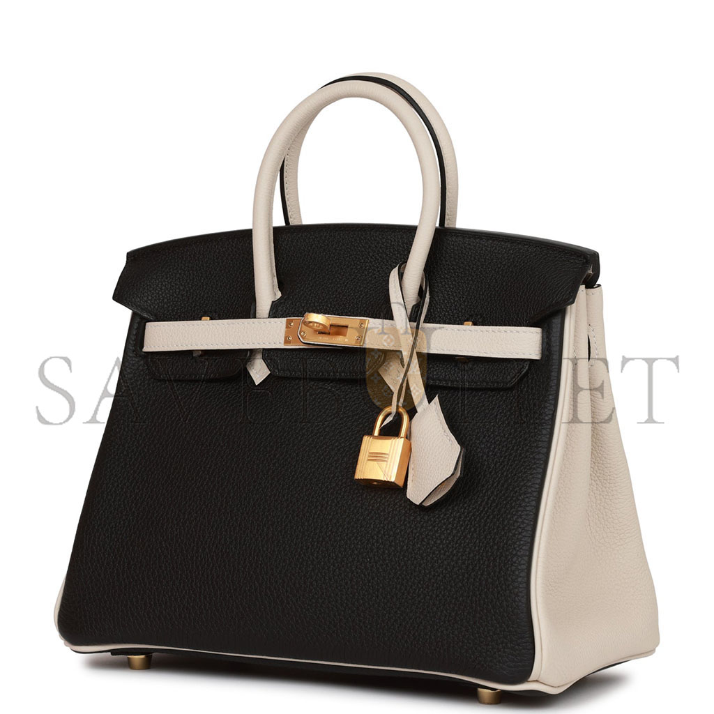 H**mes master birkin 25 togo leather black and white panda color matching gold buckle bag 4212717702 (25*20*13cm)