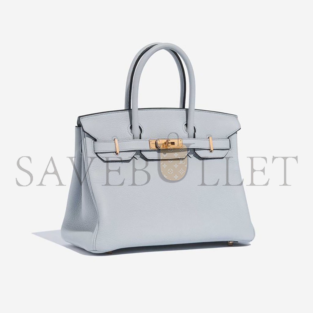 H**mes birkin 30 togo leather platinum bag glacier blue gold buckle 2325 (30*20*13cm)