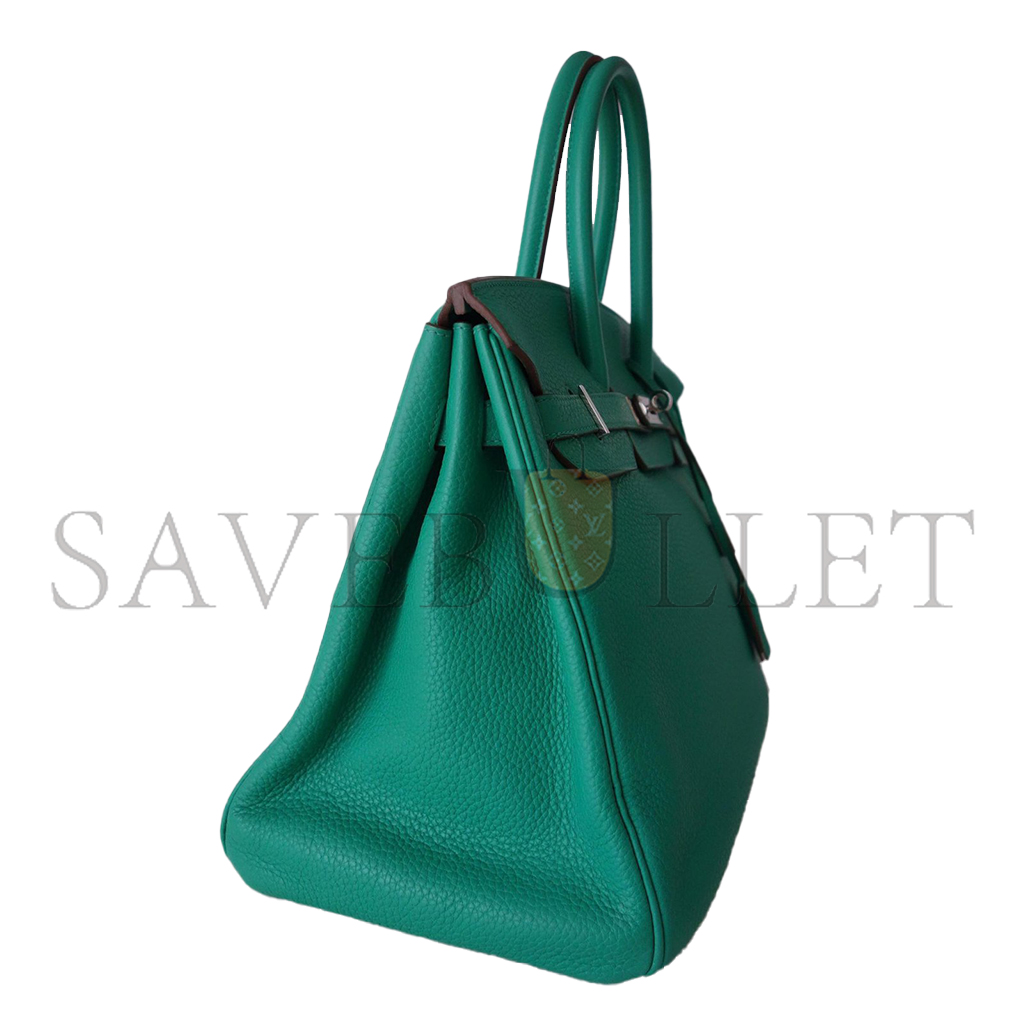 H**mes birkin 30 togo leather peacock blue silver buckle bag 2412271264 (30*20*13cm)