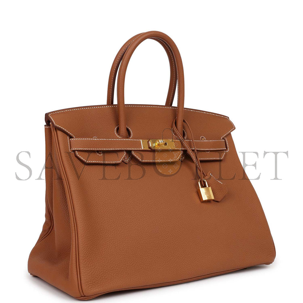 H**mes birkin 35 togo golden brown gold buckle bag 1900409 (35*25*18cm)