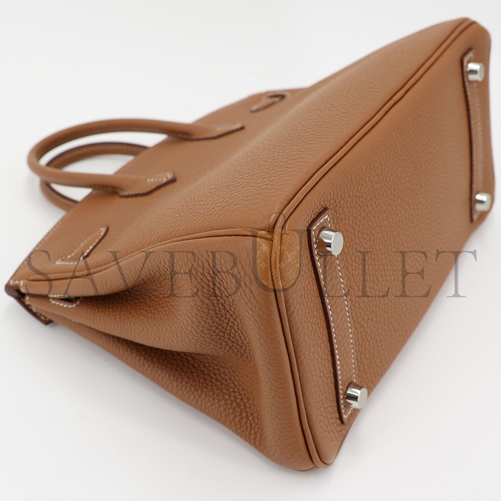 H**mes master birkin 25 togo leather gold brown silver buckle bag h028369ck37 (25*20*13cm)