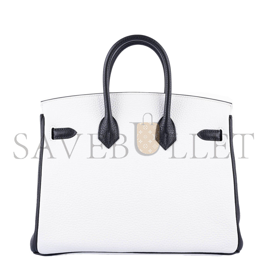 H**mes master birkin 25 togo leather black and white silver buckle bag 1383601 (25*20*13cm)