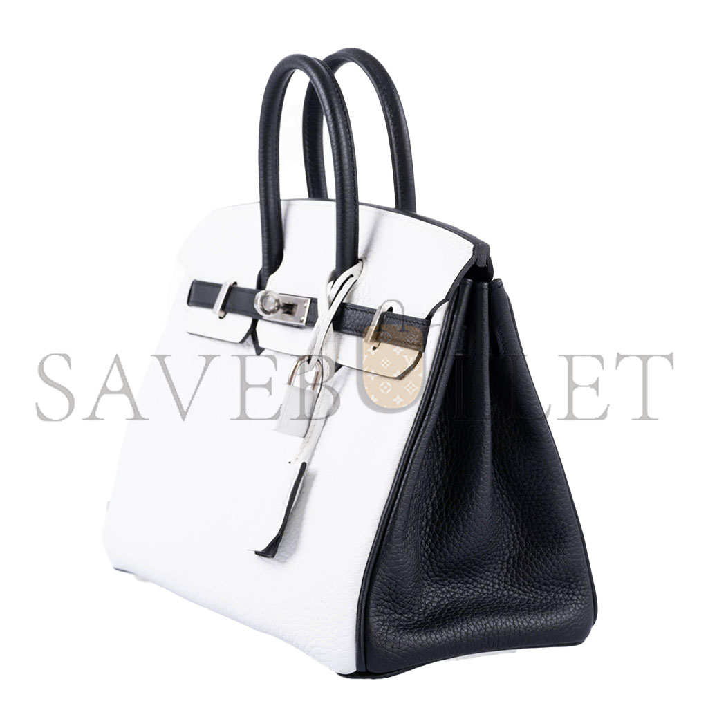 H**mes master birkin 25 togo leather black and white silver buckle bag 1383601 (25*20*13cm)