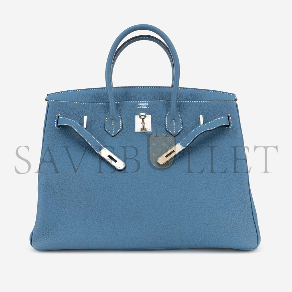 H**mes master birkin 35 togo blue jean silver buckle bag h028369ck75 (35*25*19cm)