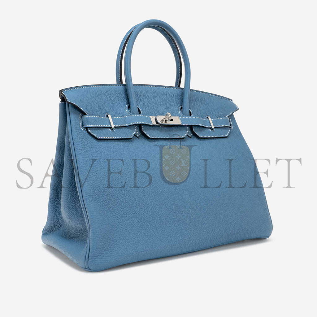 H**mes master birkin 35 togo blue jean silver buckle bag h028369ck75 (35*25*19cm)