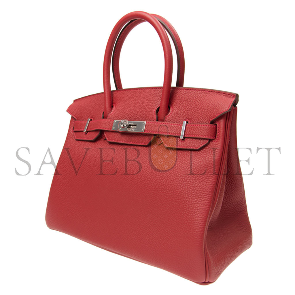 H**mes birkin 35 togo leather flag red silver buckle bag h028369ck05 (35*28*18cm)