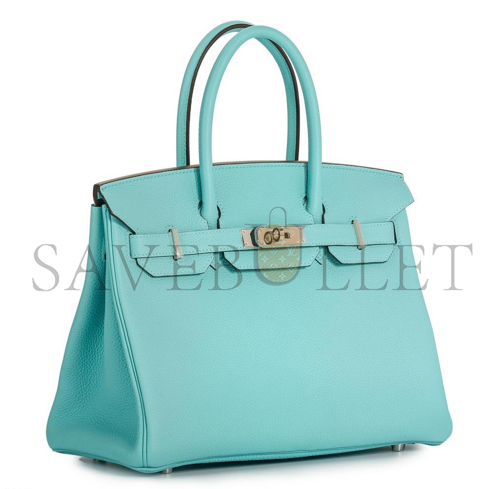 H**mes master birkin 30 togo leather macaron blue silver buckle bag bk353ptgss (30*23*15cm)