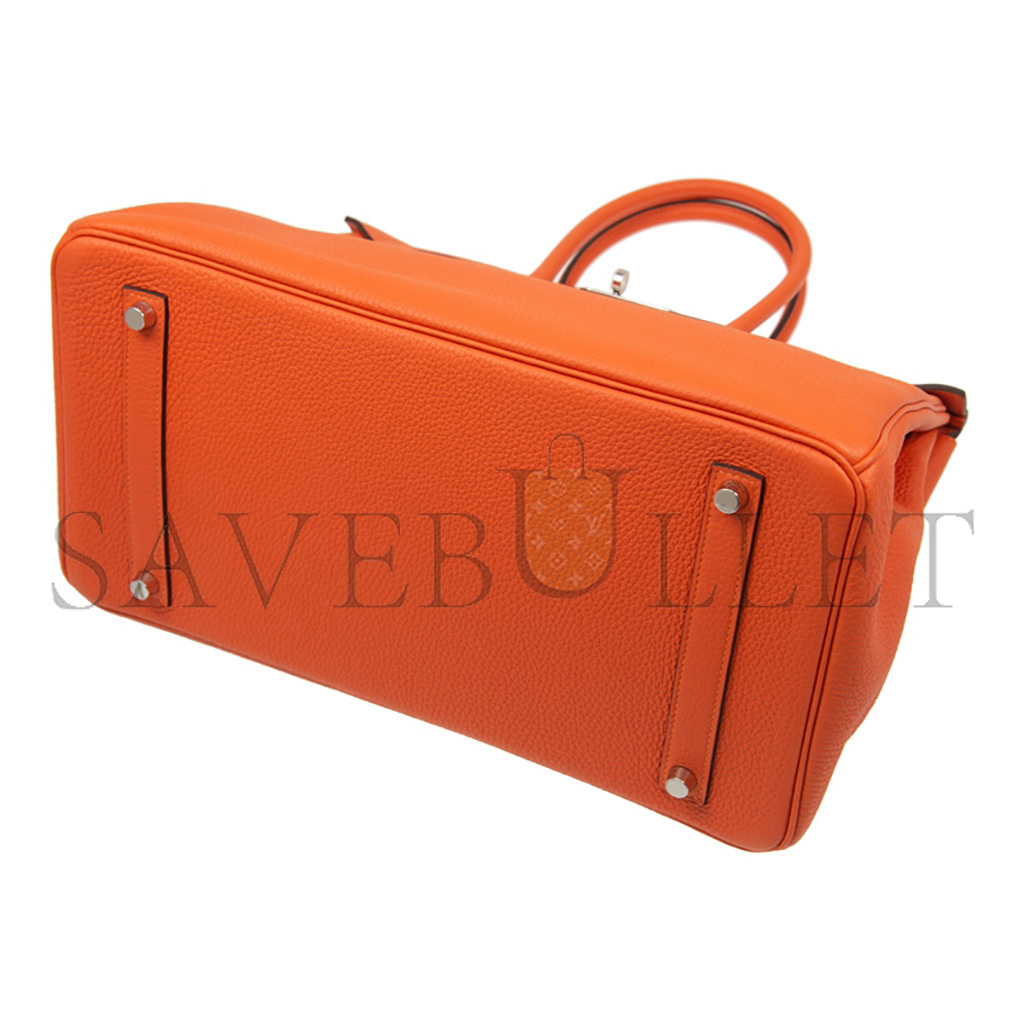 H**mes master birkin 25 togo leather orange silver buckle bag 521791 (25*20*13cm)