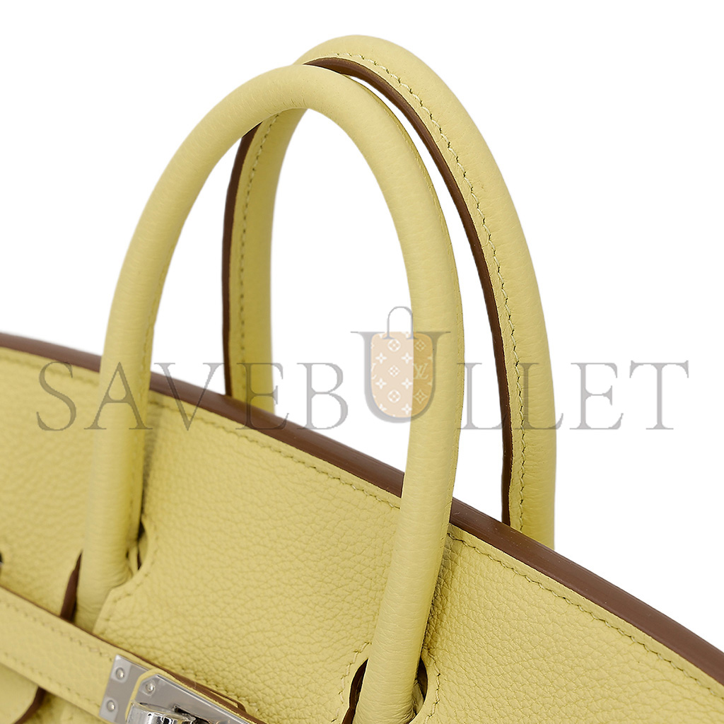 H**mes master birkin 30 togo leather lemon yellow silver buckle bag 1271660027 (30*23*15cm)