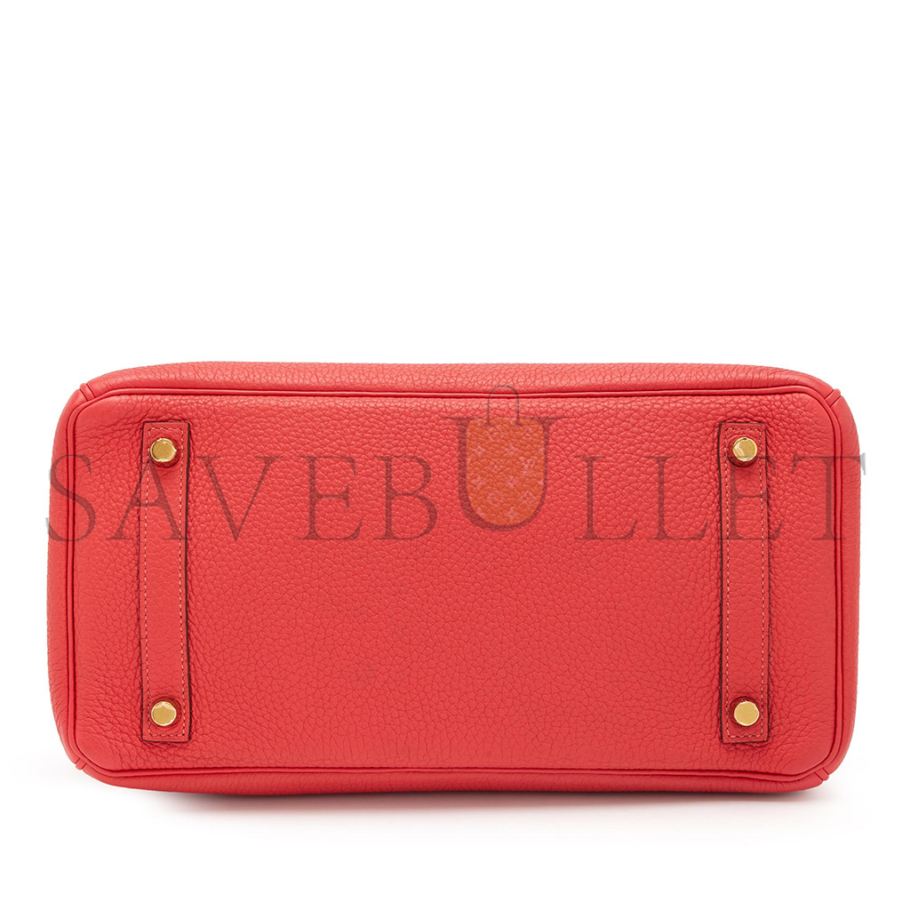 H**mes master birkin 25 togo leather red gold buckle bag 7622672931 (25*20*13cm)