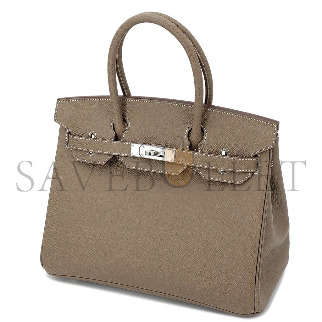 H**mes birkin 30 togo leather elephant grey silver buckle bag h028369ck18 (30*22*16cm)