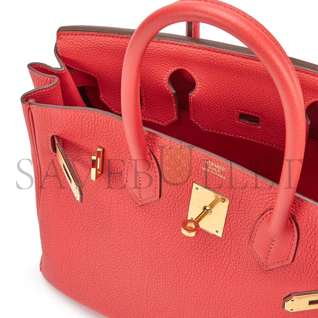 H**mes birkin 25 togo leather red gold buckle bag 7622672931 (25*20*13cm)