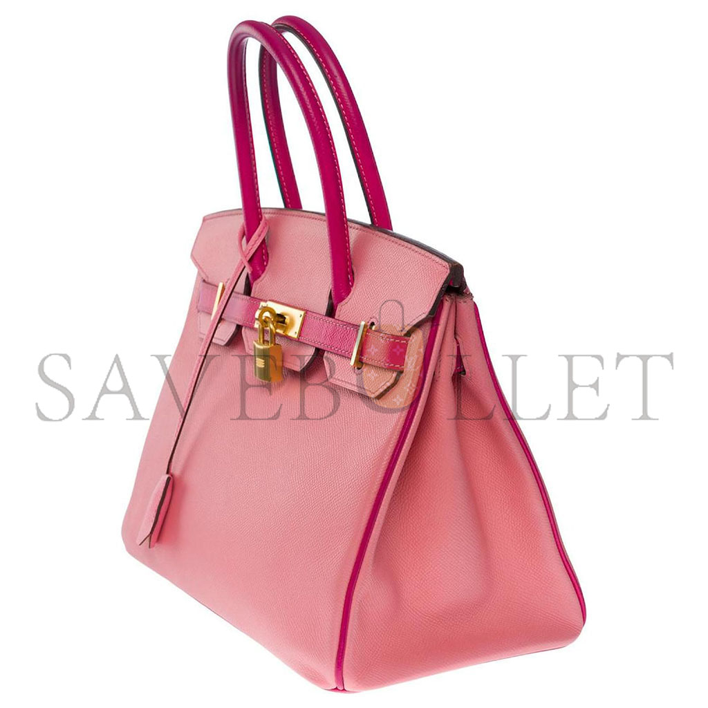 H**mes master birkin 30 togo leather cherry pink and peach horseshoe engraved gold buckle handbag 101220 (30*23*15cm)