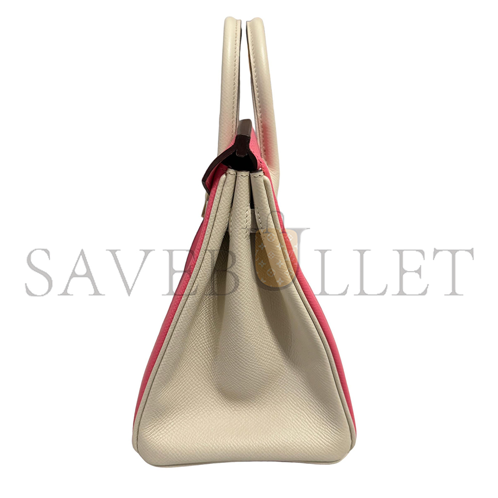 H**mes master birkin 25 epson leather lipstick powder milkshake white gold buckle handmade bag 19193202 (25*20*13cm)