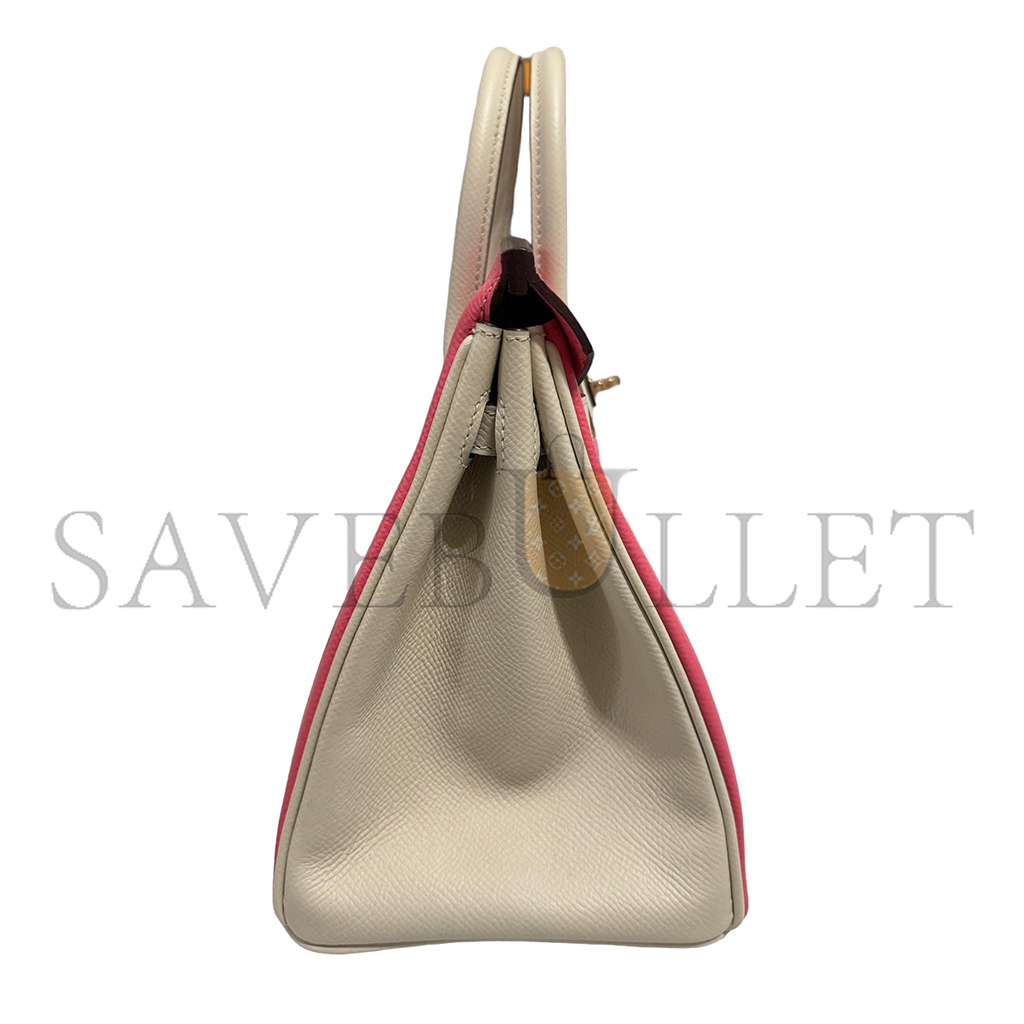 H**mes master birkin 25 epson leather lipstick powder milkshake white gold buckle handmade bag 19193202 (25*20*13cm)