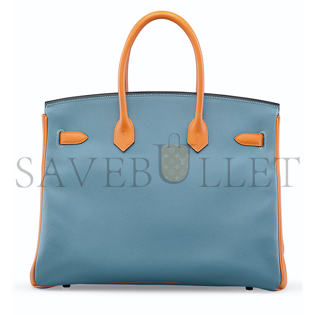 H**mes birkin 25 togo leather peacock blue and sun yellow leather with horseshoe logo silver buckle 10092958 (25*20*13cm)