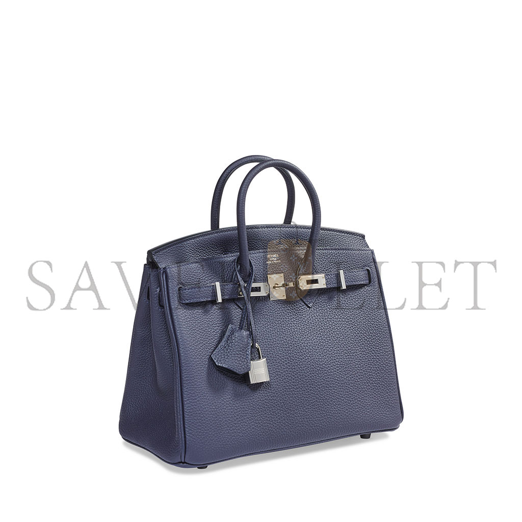 H**mes birkin 30 togo leather midnight blue poppy orange silver buckle bag 454074 (30*23*15cm)