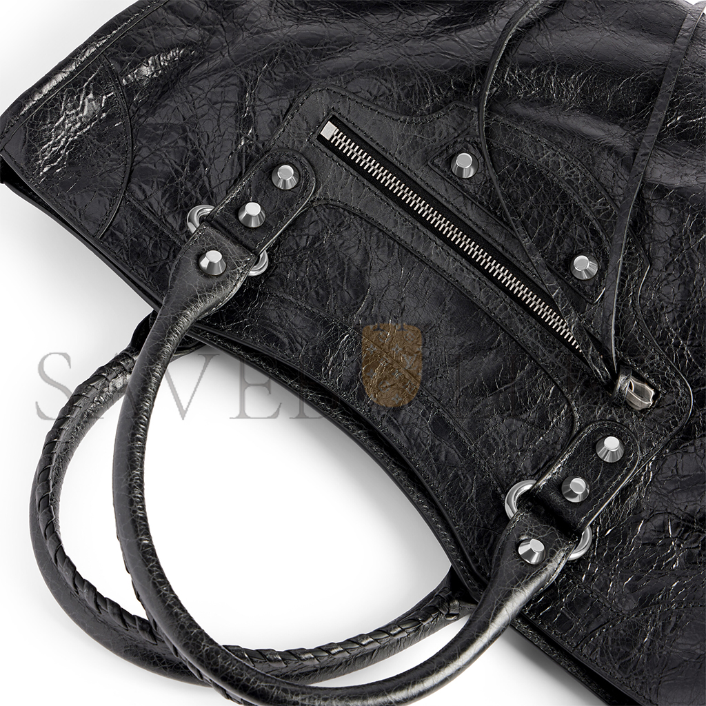 Ba*len*cia*ga le city medium bag in black arena lambskin, shiny silver hardware 7977862aa9s1000 (29.9*19.1*9.9cm)