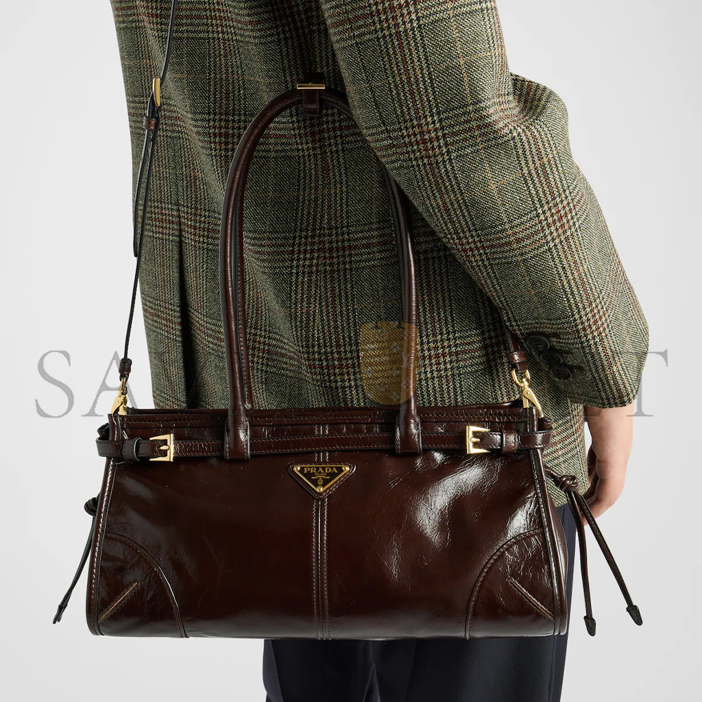 Pra*a bonnie medium leather handbag 1ba426 (32*15.5*12cm)