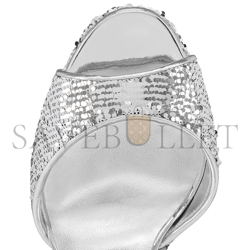 Ch**an louboutin sandaloo mini paillettes 130 mm strappy sandals-crepe satin and sequins-version silver-women 1250312s281