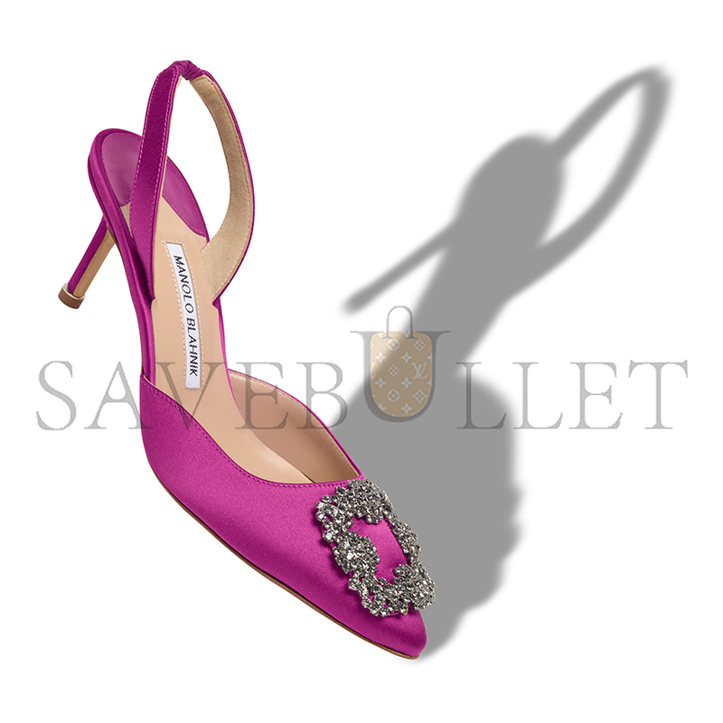 MANOLO BLAHNIK HANGISLI PINK SATIN JEWEL BUCKLE SLINGBACK PUMPS 419-0473-0001