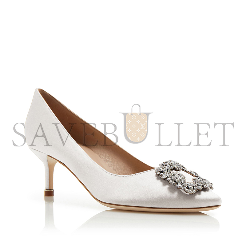 MANOLO BLAHNIK HANGISI 50 LIGHT CREAM SATIN JEWEL BUCKLE PUMPS 9XX-0315-0031