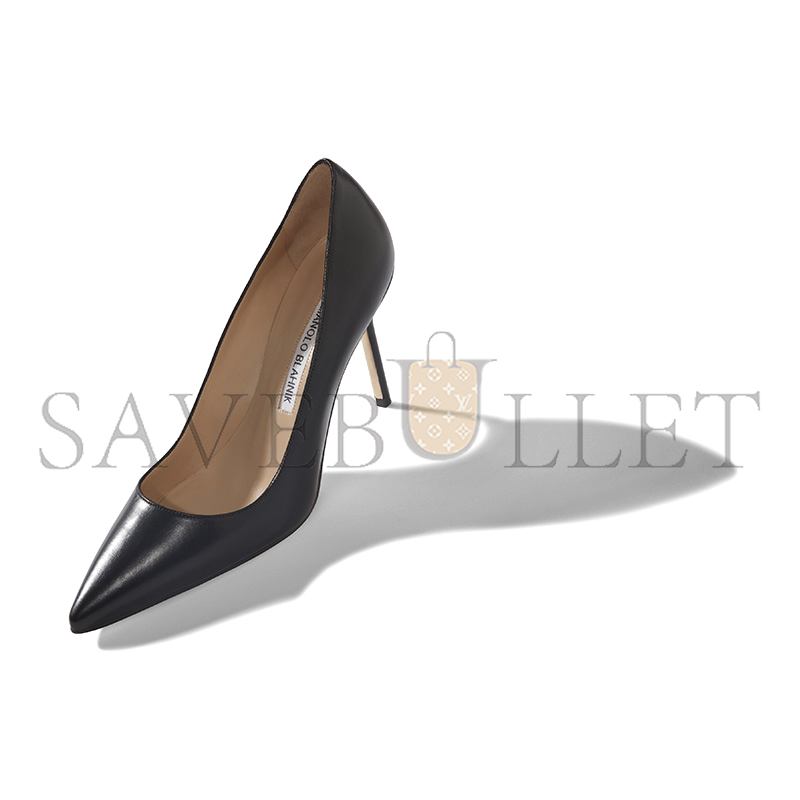 MANOLO BLAHNIK BB CALF 90 BLACK CALF LEATHER POINTED TOE PUMPS 9XX-0511-0009