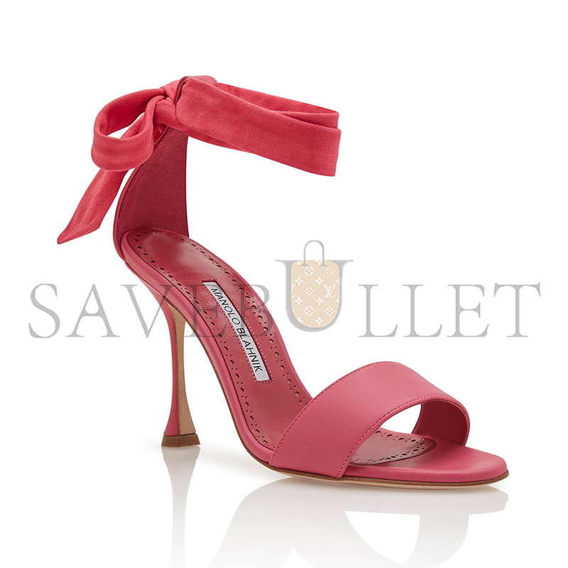 MANOLO BLAHNIK CHASTANA PINK NAPPA LEATHER BOW DETAIL SANDALS 125-2827-0004