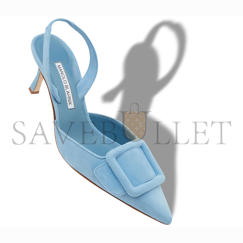 manolo blahnik maY*Li light blue suede buckle detail slingback pumps 219-0182-0094