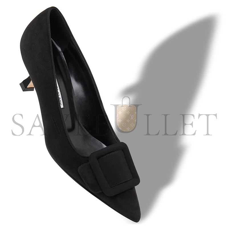 MANOLO BLAHNIK MAYSALEPUMP 50 BLACK SUEDE BUCKLE DETAIL PUMPS 219-0173-0003