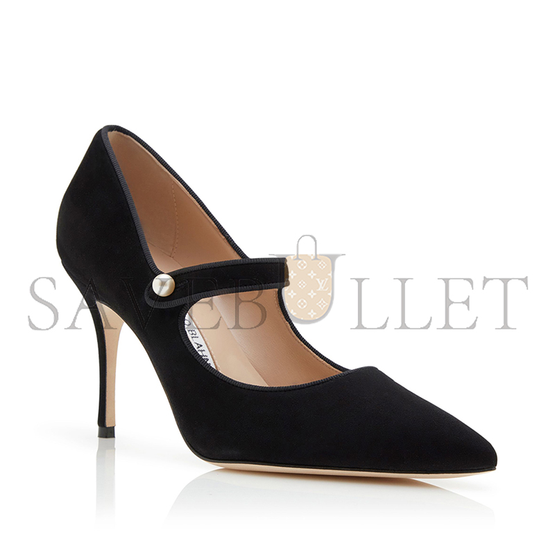 MANOLO BLAHNIK CAMPARIPEARL BLACK SUEDE MARY JANE PUMPS 424-2022-0001