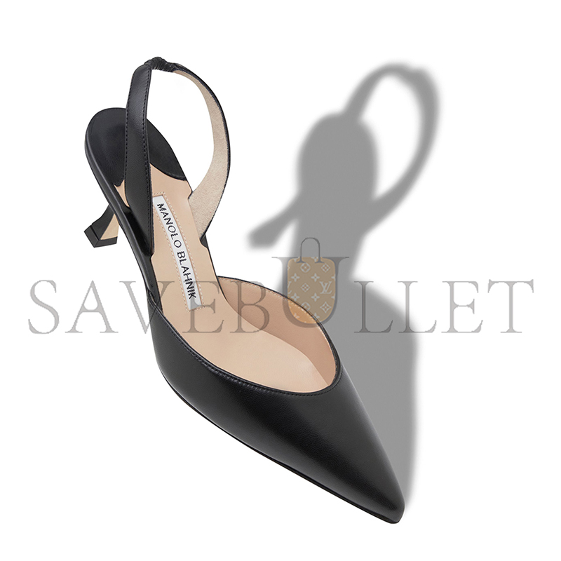 MANOLO BLAHNIK CAROLYNE BLACK NAPPA LEATHER SLINGBACK PUMPS 9XX-0478-0012