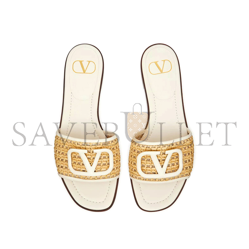 VALENTINO VLOGO SIGNATURE WOVEN RAFFIA SLIDE SANDAL 80MM 4W2S0BD5TTX_A80