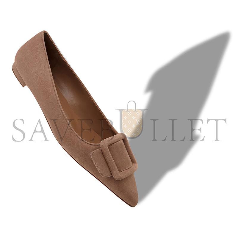 MANOLO BLAHNIK MAYSALEPUMPFLAT BEIGE SUEDE BUCKLE DETAIL FLAT PUMPS 322-2402-0003