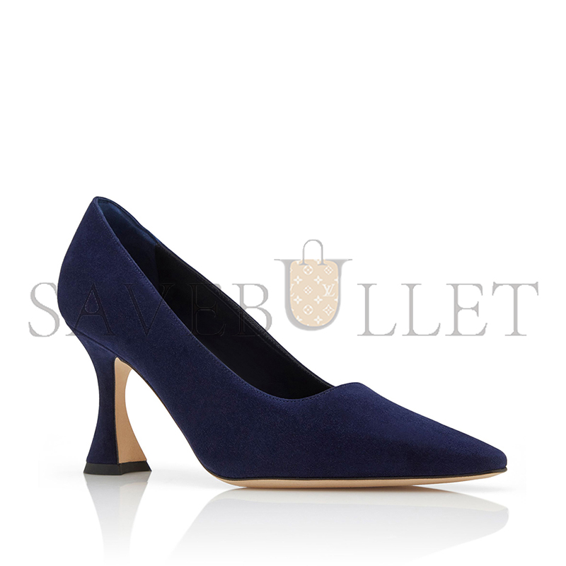 MANOLO BLAHNIK LOUMAJ NAVY BLUE SUEDE POINTED TOE PUMPS 424-1908-0008