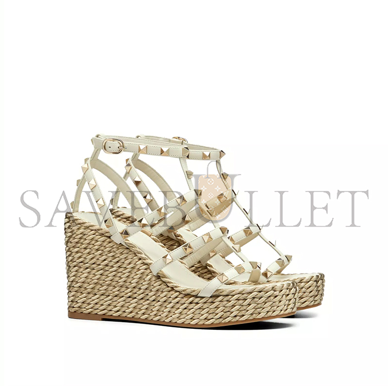 VALENTINO ROCKSTUD CALFSKIN WEDGE SANDAL WITH STRAPS 95MM 5W2S0F95EMP_I16