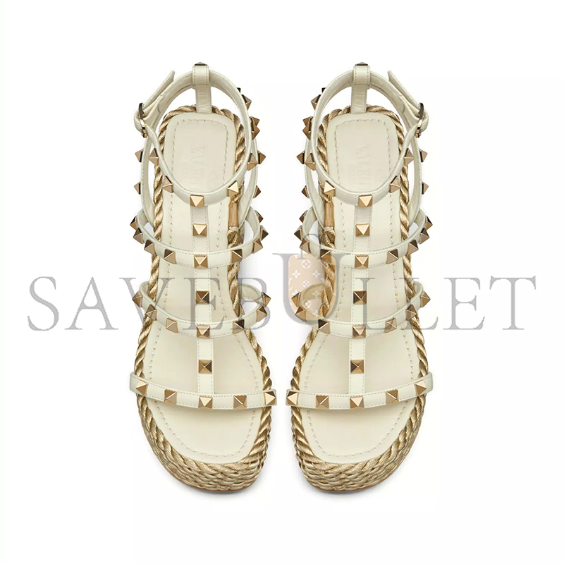 VALENTINO ROCKSTUD CALFSKIN WEDGE SANDAL WITH STRAPS 95MM 5W2S0F95EMP_I16