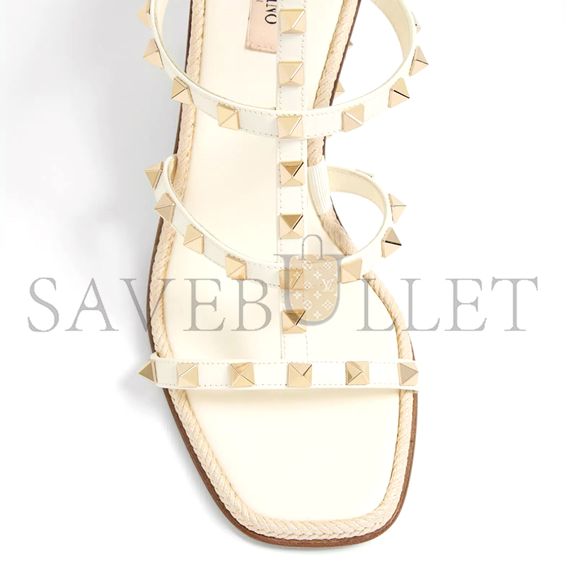 VALENTINO ROCKSTUD WEDGE SANDAL IN CALFSKIN WITH CORNELY EMBROIDERY 80MM 6W0S0IJ8HJQ_098