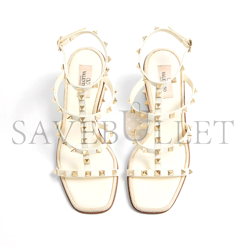 VALENTINO ROCKSTUD WEDGE SANDAL IN CALFSKIN WITH CORNELY EMBROIDERY 80MM 6W0S0IJ8HJQ_098