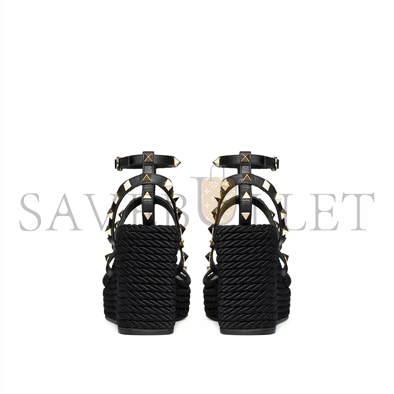 VALENTINO ROCKSTUD ANKLE STRAP WEDGE SANDAL IN CALFSKIN LEATHER 95MM 5W2S0F95BAE_0NO