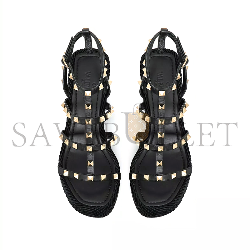 VALENTINO ROCKSTUD ANKLE STRAP WEDGE SANDAL IN CALFSKIN LEATHER 95MM 5W2S0F95BAE_0NO