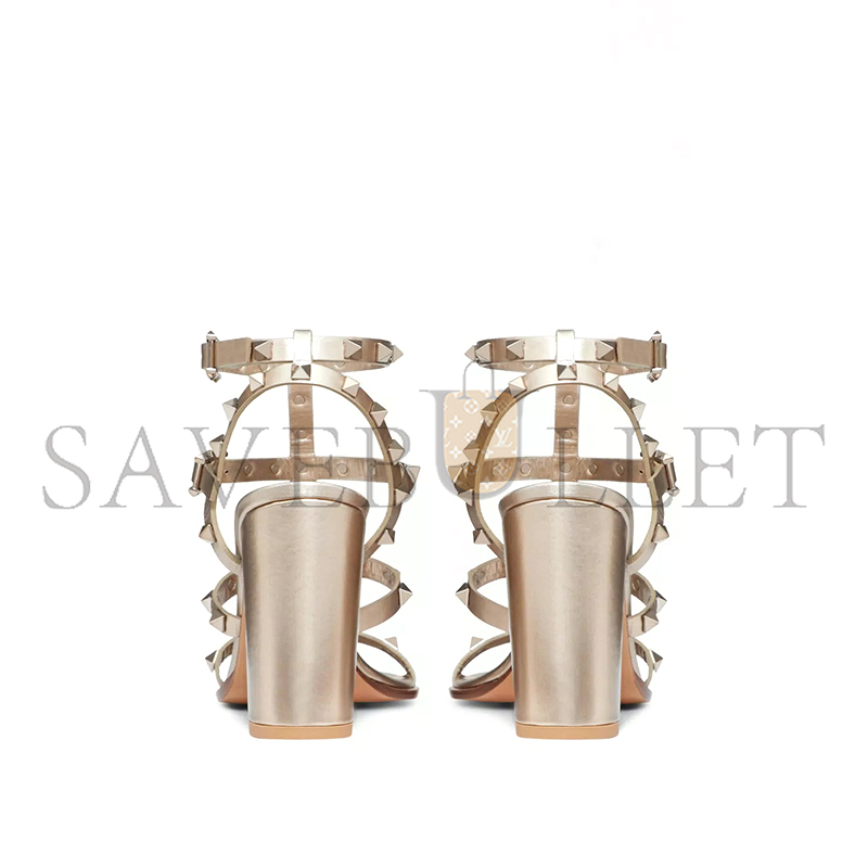 VALENTINO ROCKSTUD METALLIC CALFSKIN LEATHER ANKLE STRAP SANDAL 90MM 5W2S0749RZD_S69