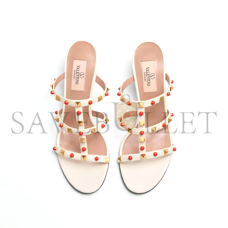 VALENTINO ROCKSTUD SLIDE SANDAL IN CALFSKIN WITH CABOCHON STONES 60MM 6W2S0C47MAX_D2K