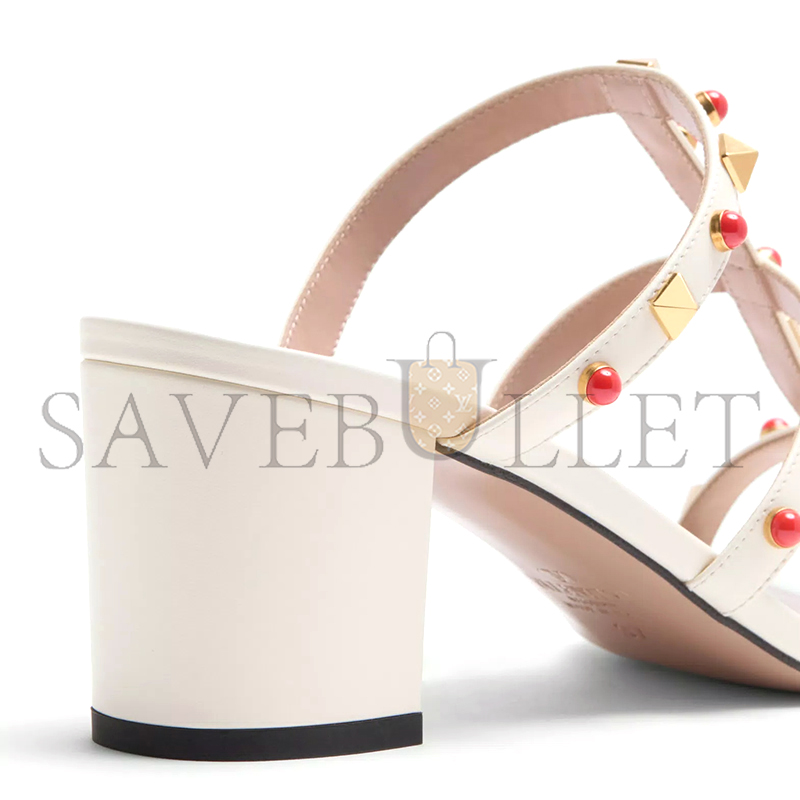VALENTINO ROCKSTUD SLIDE SANDAL IN CALFSKIN WITH CABOCHON STONES 60MM 6W2S0C47MAX_D2K