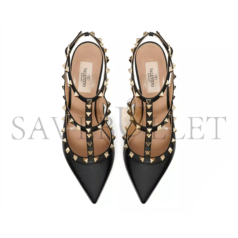 VALENTINO ROCKSTUD GRAINY LEATHER ANKLE STRAP PUMP 100 MM 5W2S0393VCE_0NO